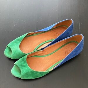 Green and Blue Peep Toe Flats